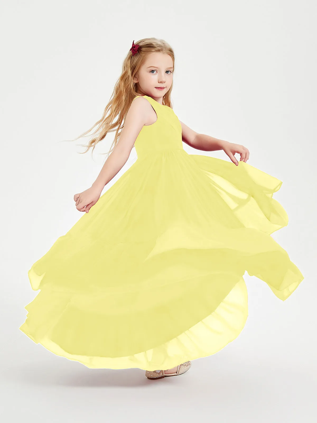 Boho Robes de Demoiselles d'Honneur Junior à Jupe en Cascade Citron