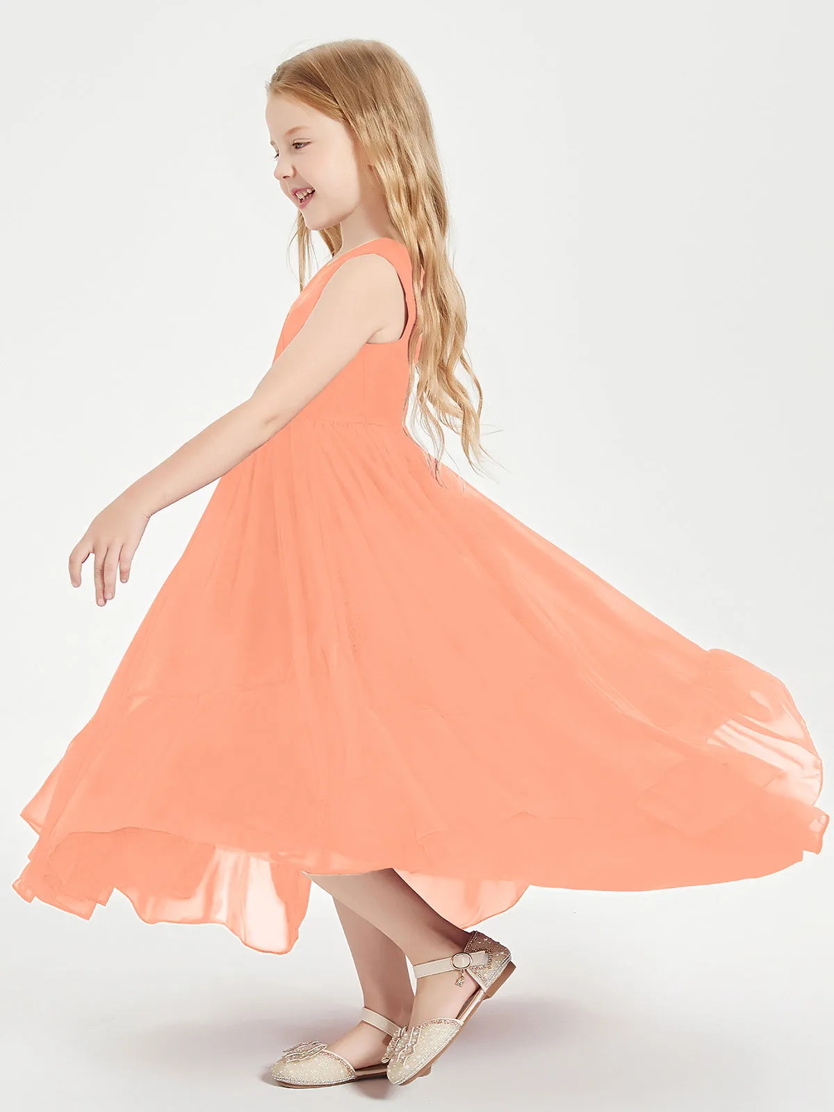 Boho Robes de Demoiselles d'Honneur Junior à Jupe en Cascade Papaye