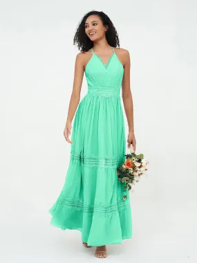 Boho Robes Jupe à Plusieurs Niveaux en Dentelle et Mousseline Turquoise