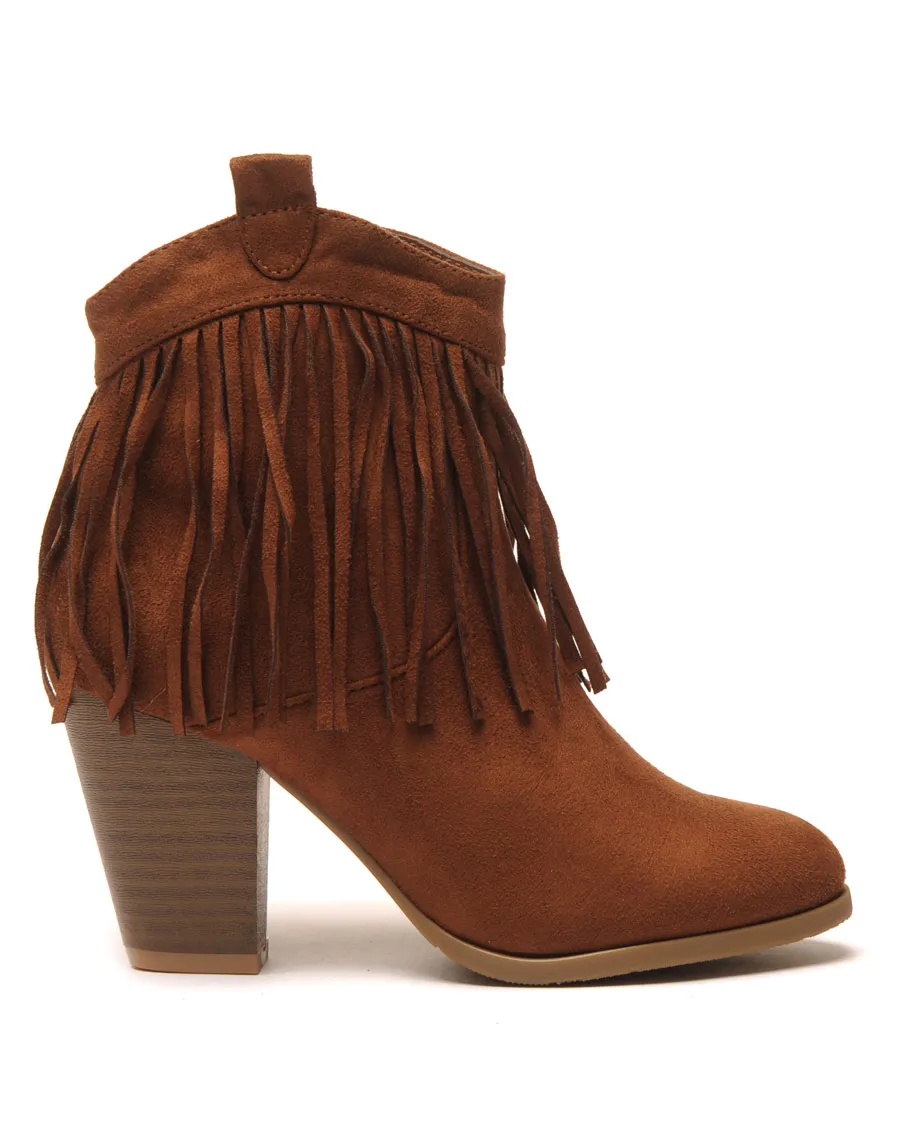 Bottines ethniques camel à franges 