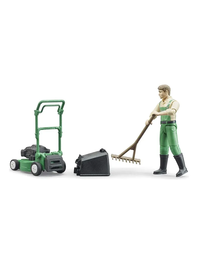 bworld Jardinier avec tondeuse à gazon et outils de jardinage - N/A