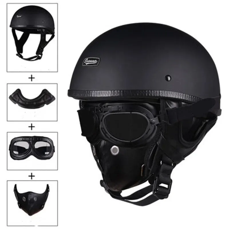 Casque de moto vintage en mat demi-visage Wanli