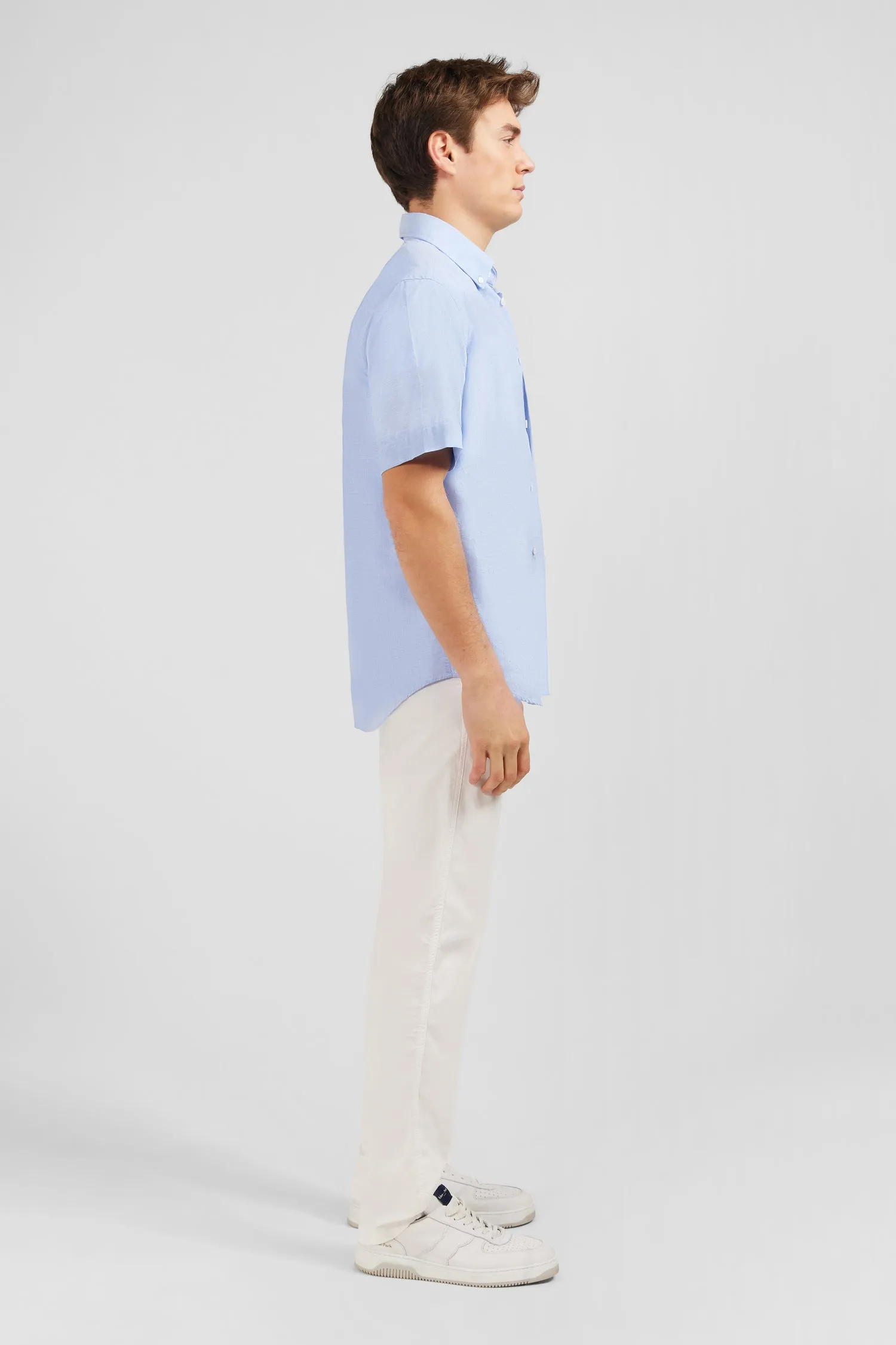 Chemisette bleue en coton dobby