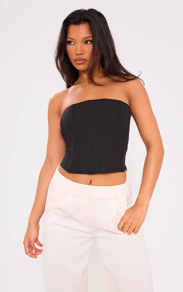 Corset en effet lin noir à armatures