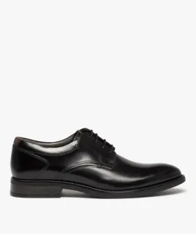derbies homme classiques a lacets dessus cuir uni noir vif chaussures de ville