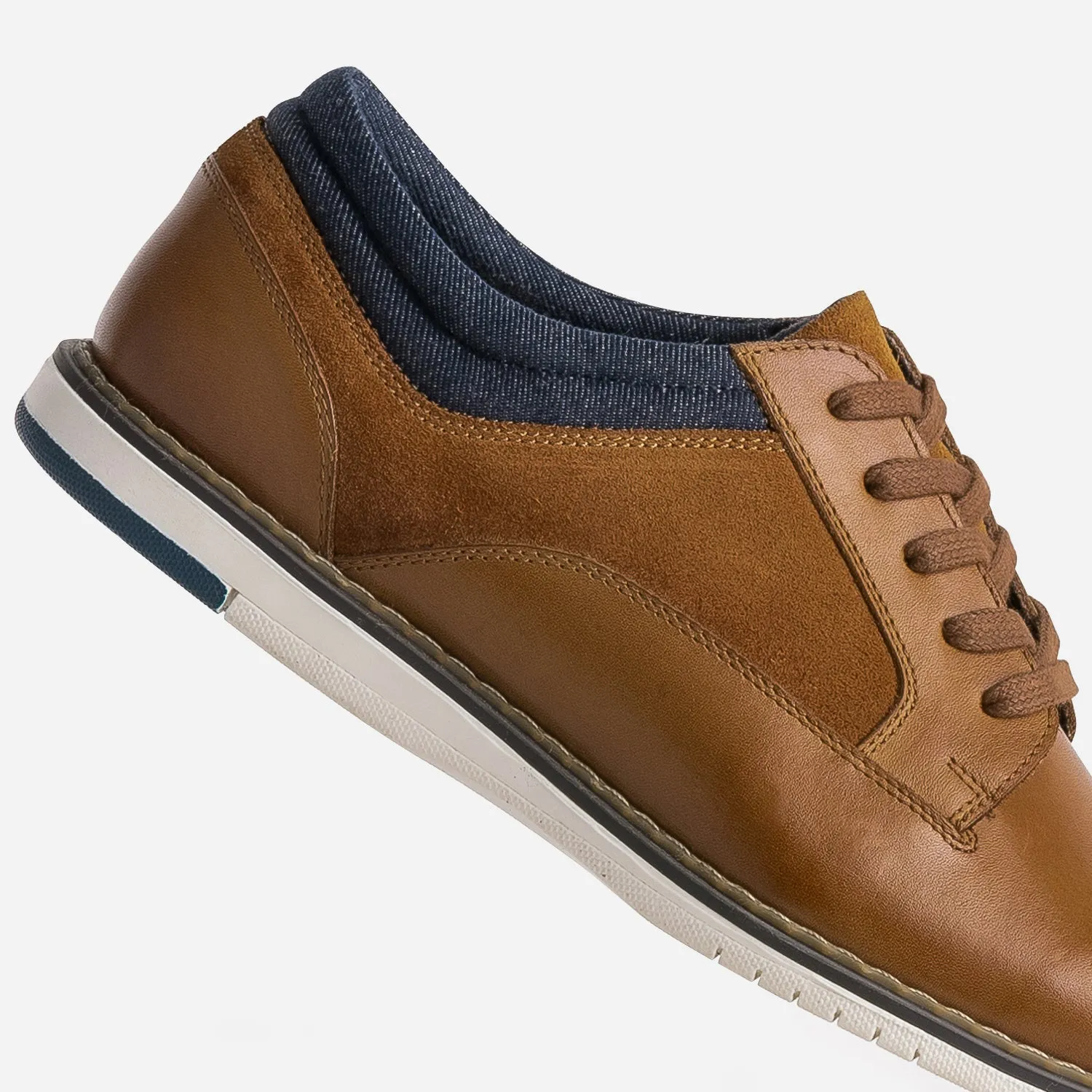 Derby confort camel mix cuir et textile - Chaussures de ville Homme | ERAM
