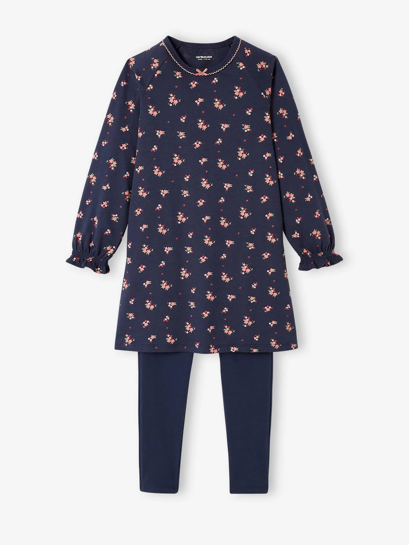 Lot de 2 chemises de nuit à fleurs + legging lot rose bleu aop - Vertbaudet