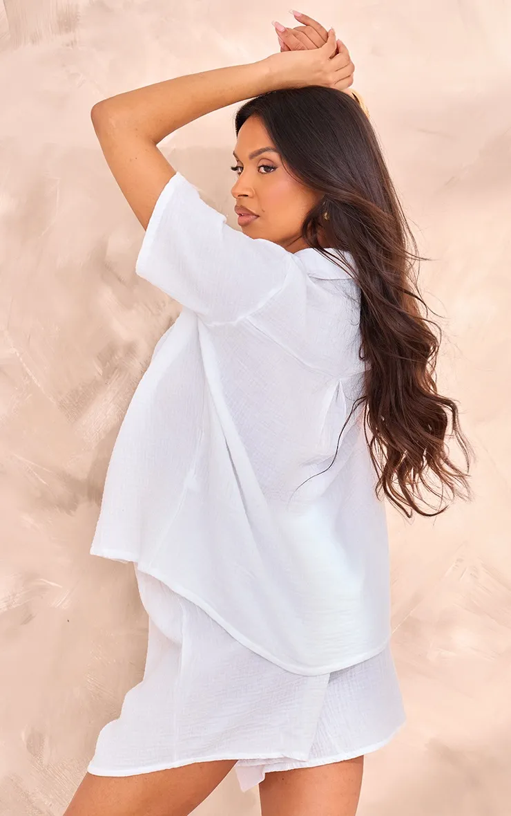 Maternité Chemise de grossesse en étamine blanche à boutons et manches courtes
