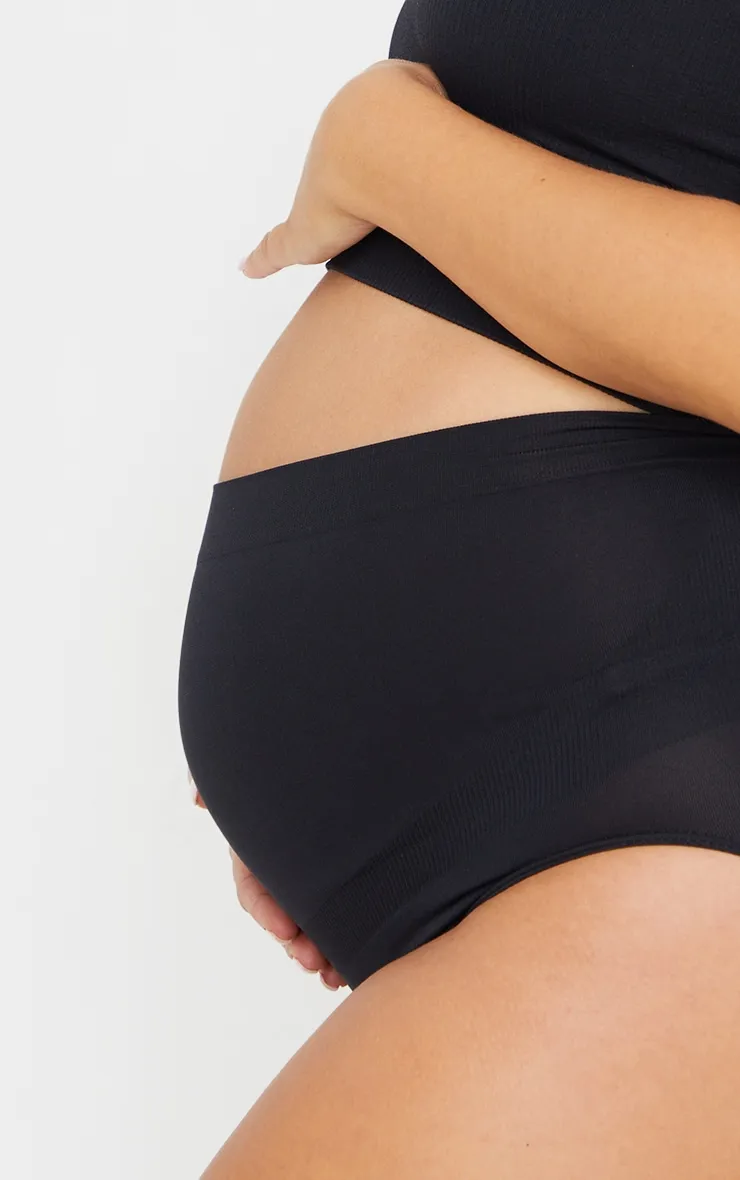 Maternité Culotte de grossesse noire détail sans coutures à bande de support