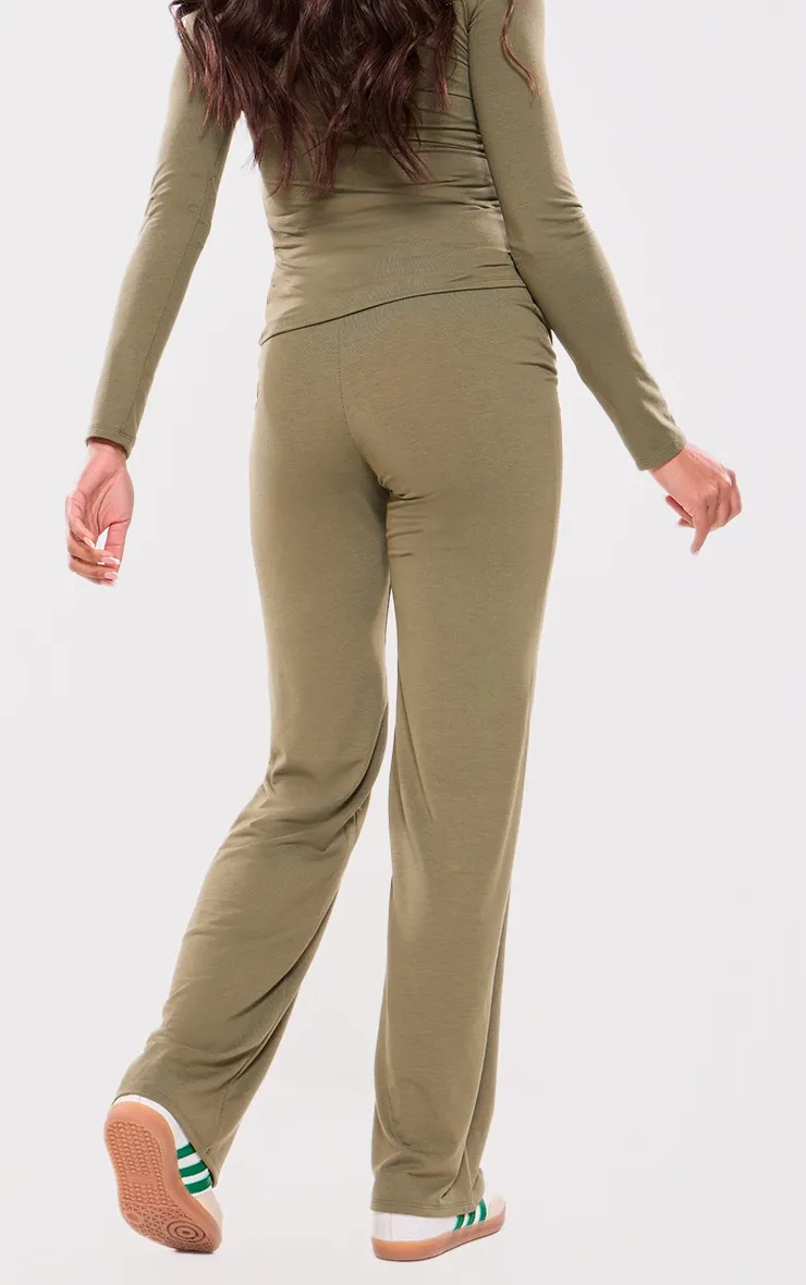 Maternité Pantalon flare de grossesse en coton jersey kaki foncé à taille haute