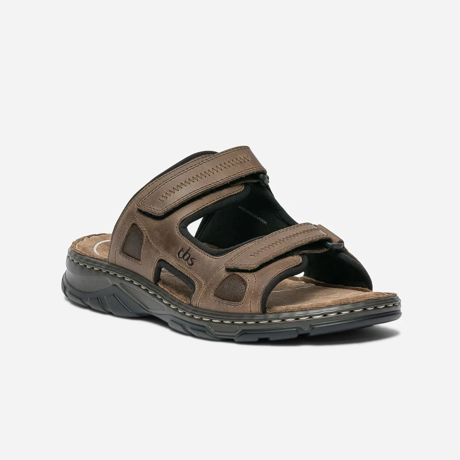 Mule TBS en cuir marron à scratchs - Nu-pieds / Sandales Homme | ERAM