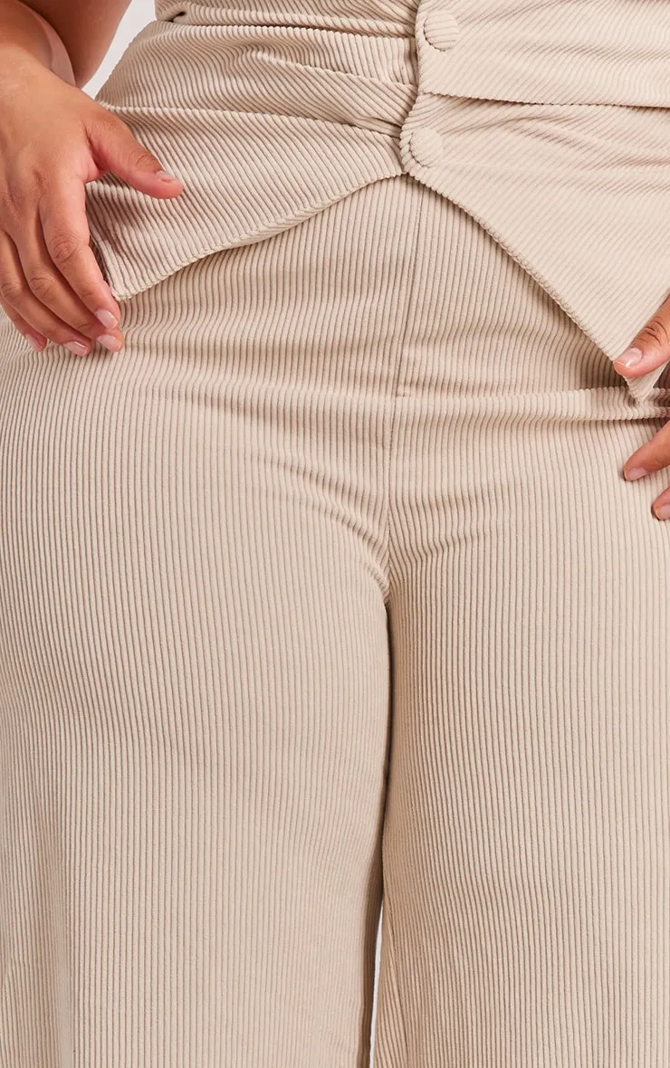 Plus Pantalon coupe large en velours côtelé gris pierre