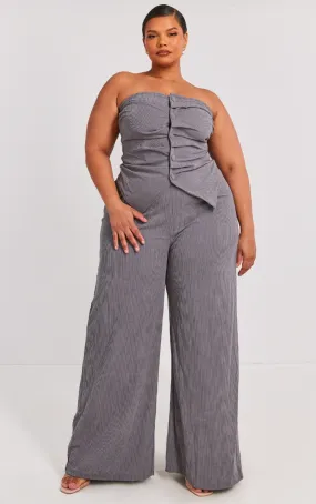 Plus Pantalon coupe large en velours côtelé gris
