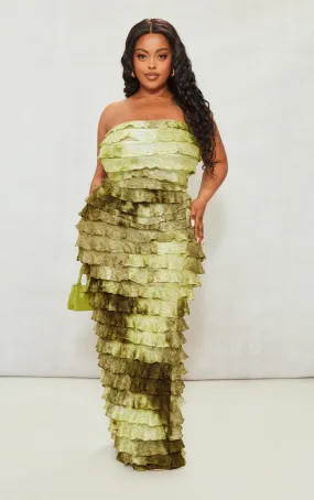 Plus Robe-bustier longue vert tie & dye à volants