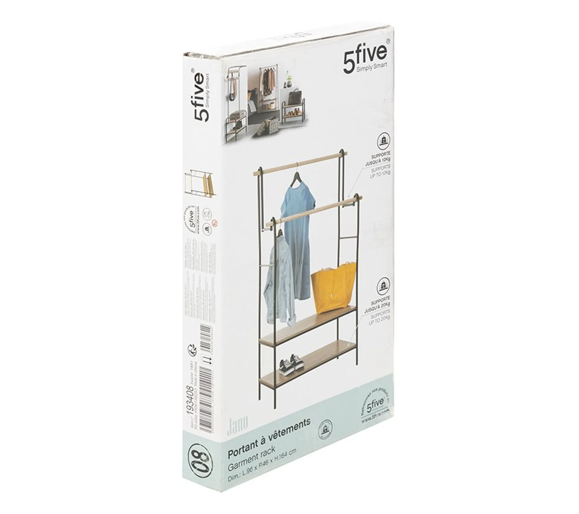 Portant À Vêtements 2 Barres 2 Niveaux Jano 5five - Naturel