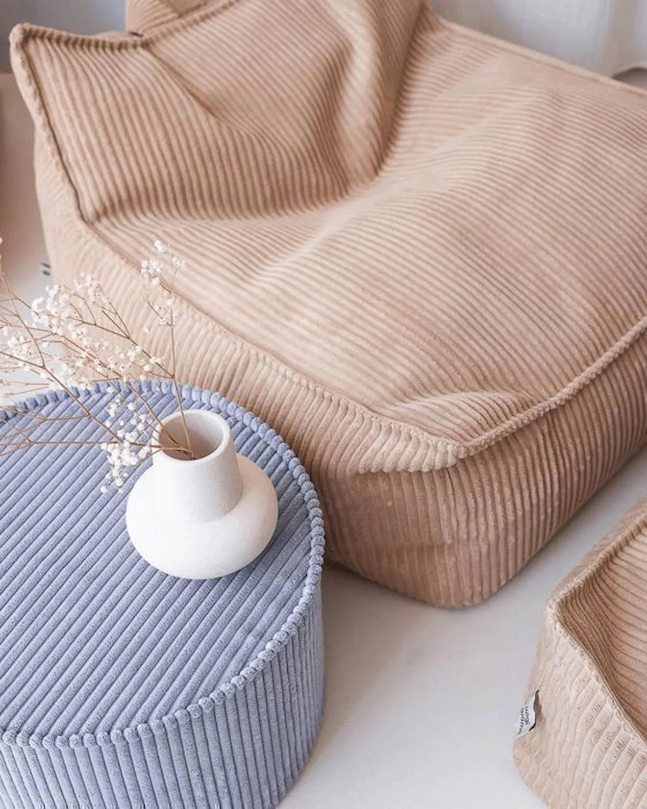 Pouf enfant velours côtelé QUADRO BRUN SUGAR beige - 