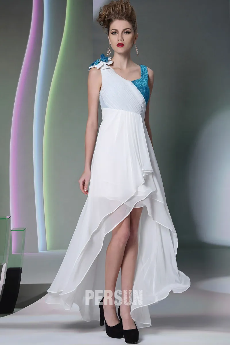 Robe bicolore à col en V courte devant longue derrière
