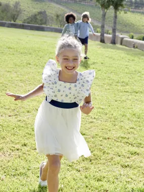 Robe de cérémonie à volants fille bleu imprimé - Vertbaudet