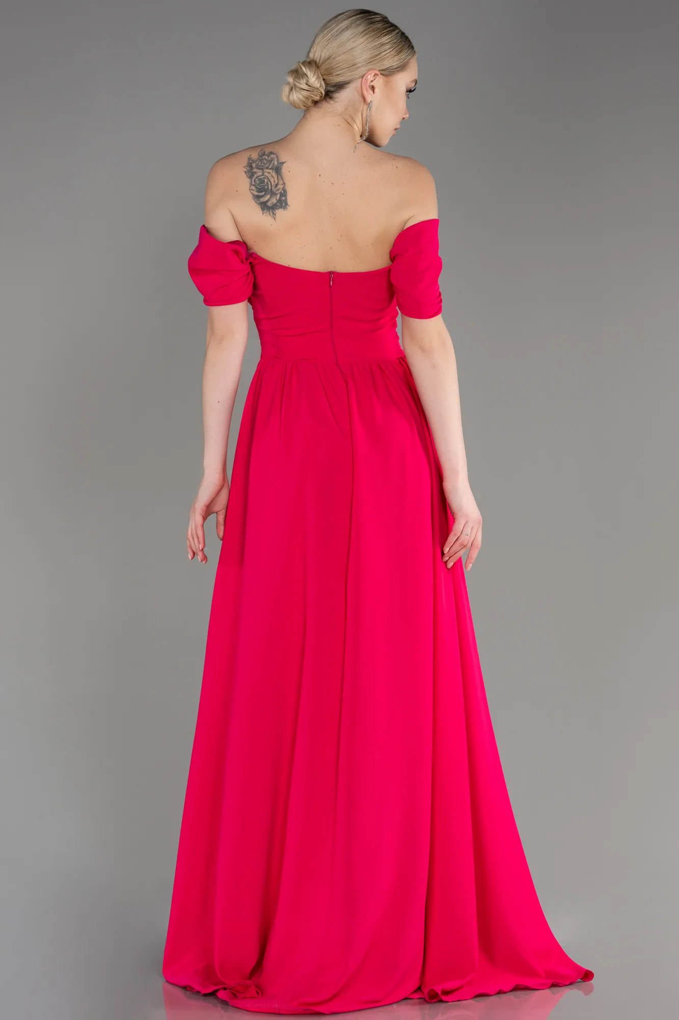 Robe de Soirée Longue Mousseline Blanc ABU3827
