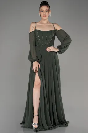 Robe de Soirée Longue Mousseline Kaki ABU3914