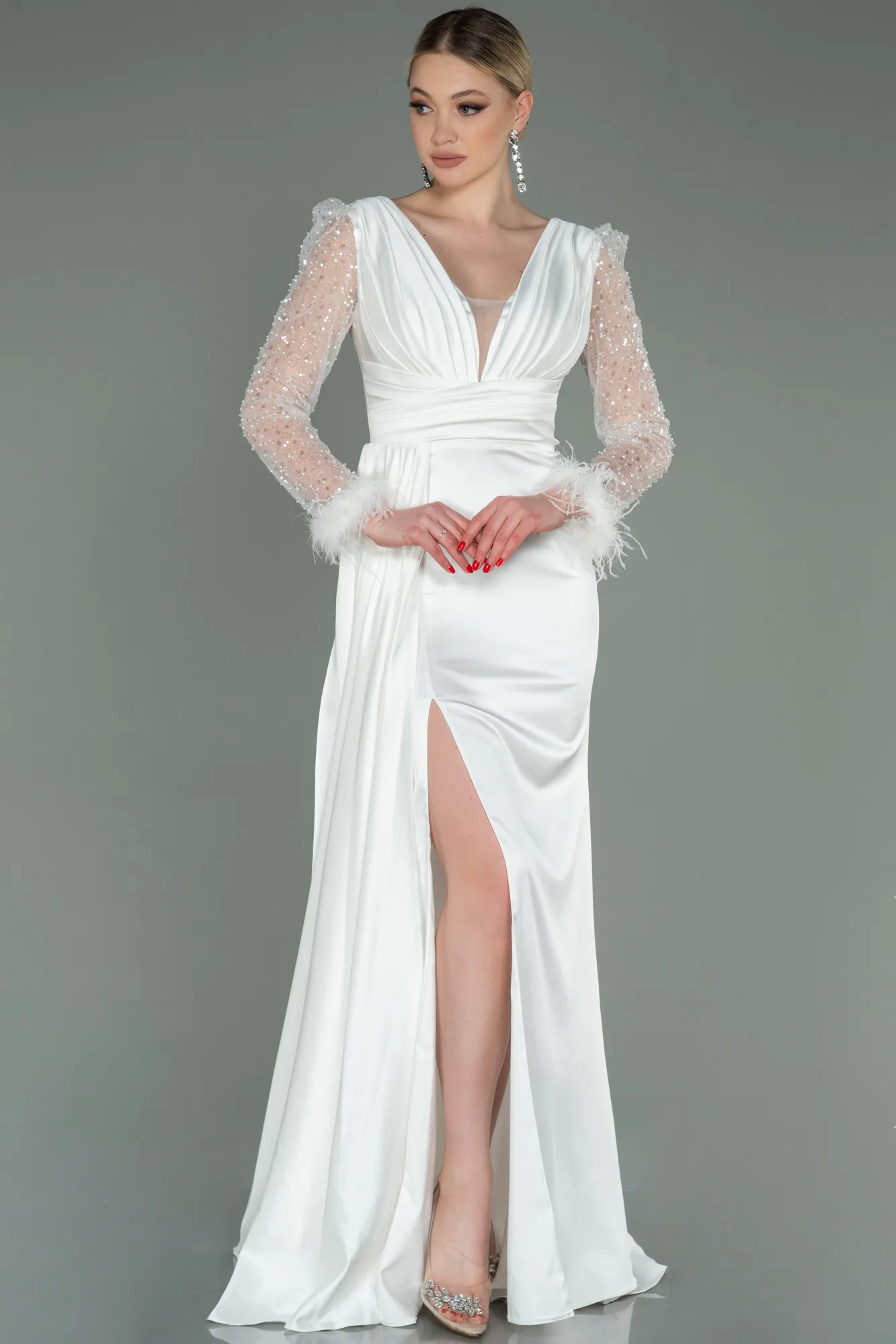 Robe de Soirée Longue Satin Noir ABU3080