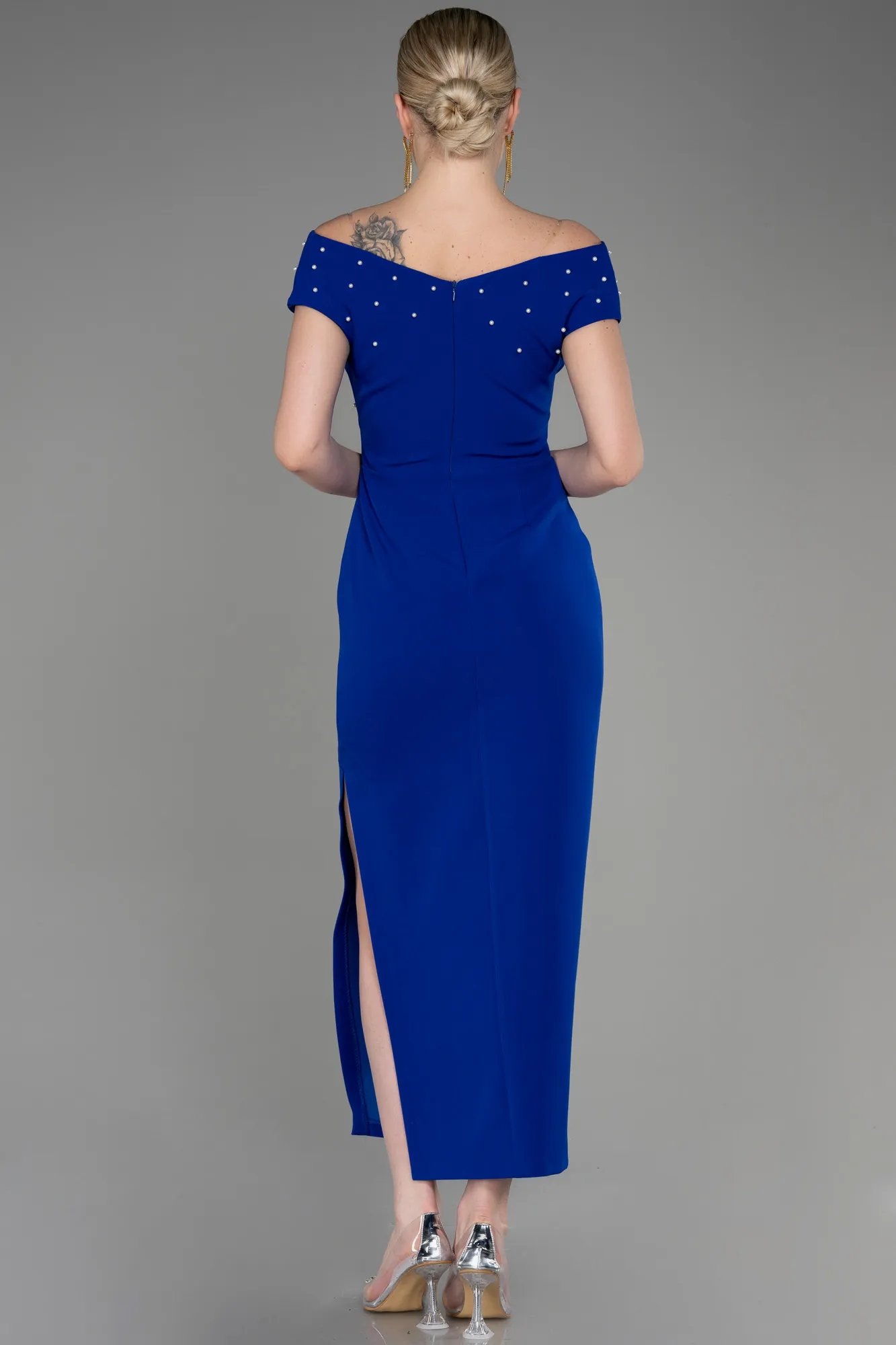 Robe De Soirée Midi Bleu Saxe ABK2004