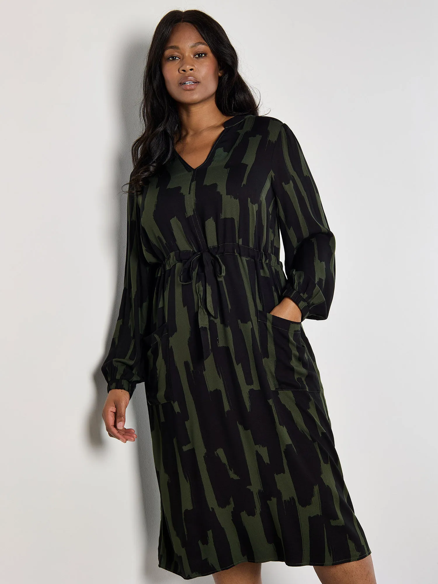 Robe Midi Lignes Abstraites Curve Vêtements Apricot