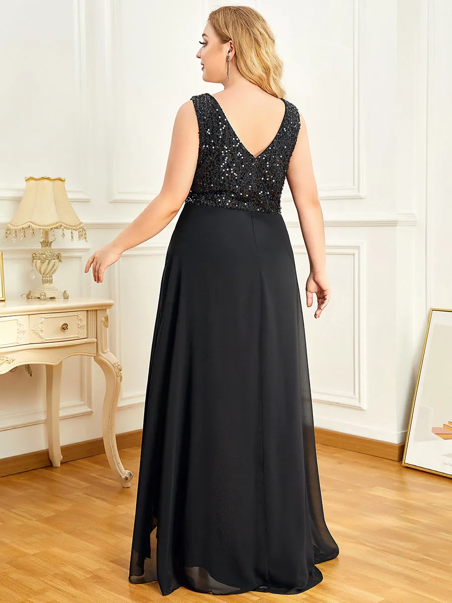 Robes de soirée sexy en mousseline de soie maxi haut-bas avec paillettes