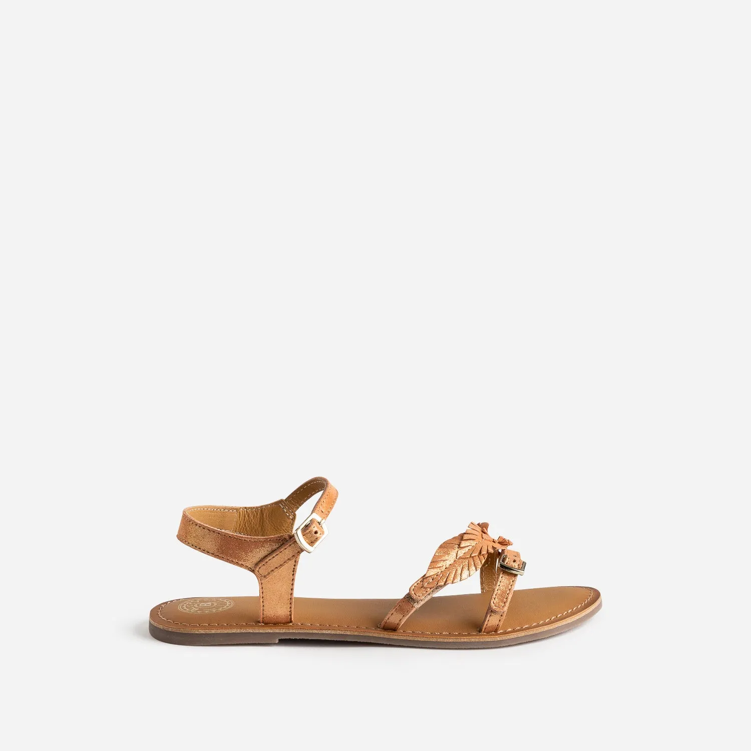 Sandale BUGGY orange en cuir velours avec feuilles - Sandales Enfant | ERAM