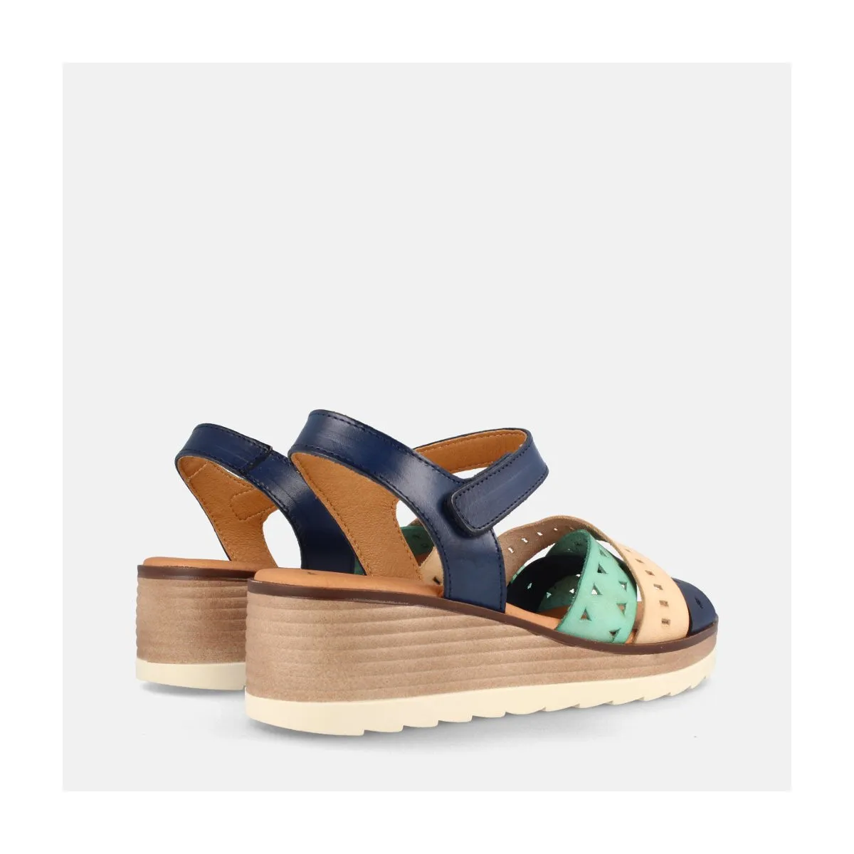 Sandales confortables compensées mi-hautes en cuir - Bleu