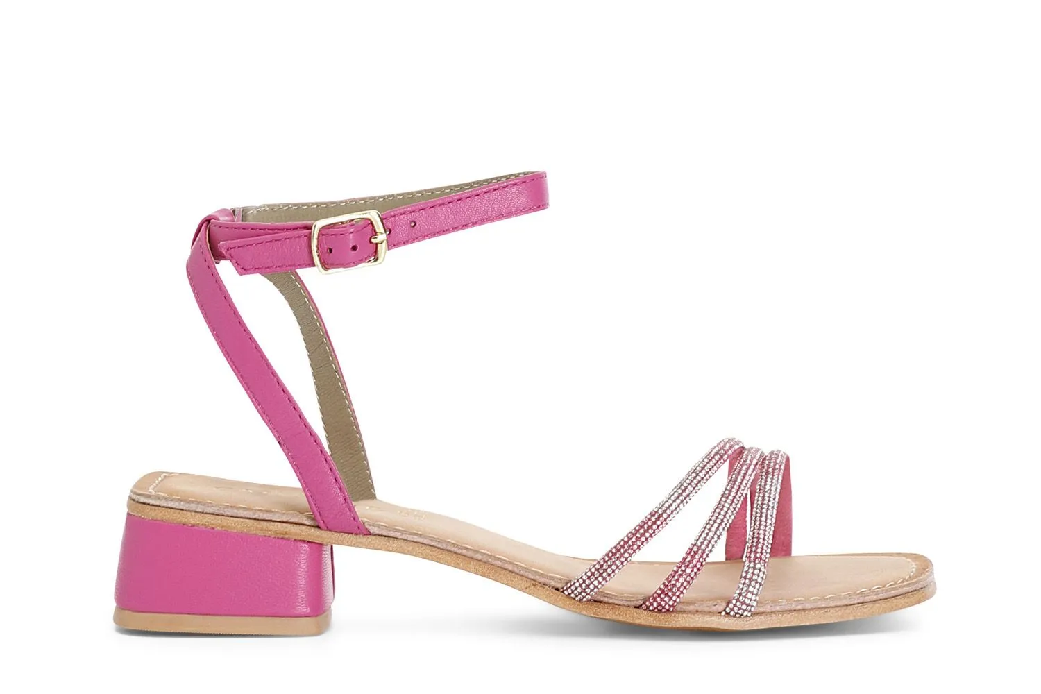 sandales en cuir avec mini strass hot pink - CafèNoir