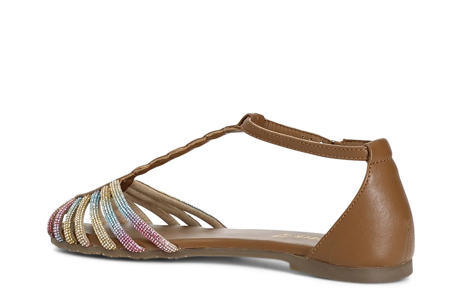 sandales en cuir avec mini strass tan combo - CafèNoir