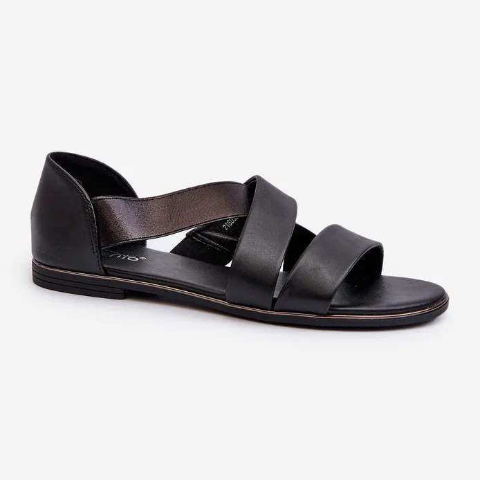 Sandales en cuir à trépointe, Noir Pouilles le noir