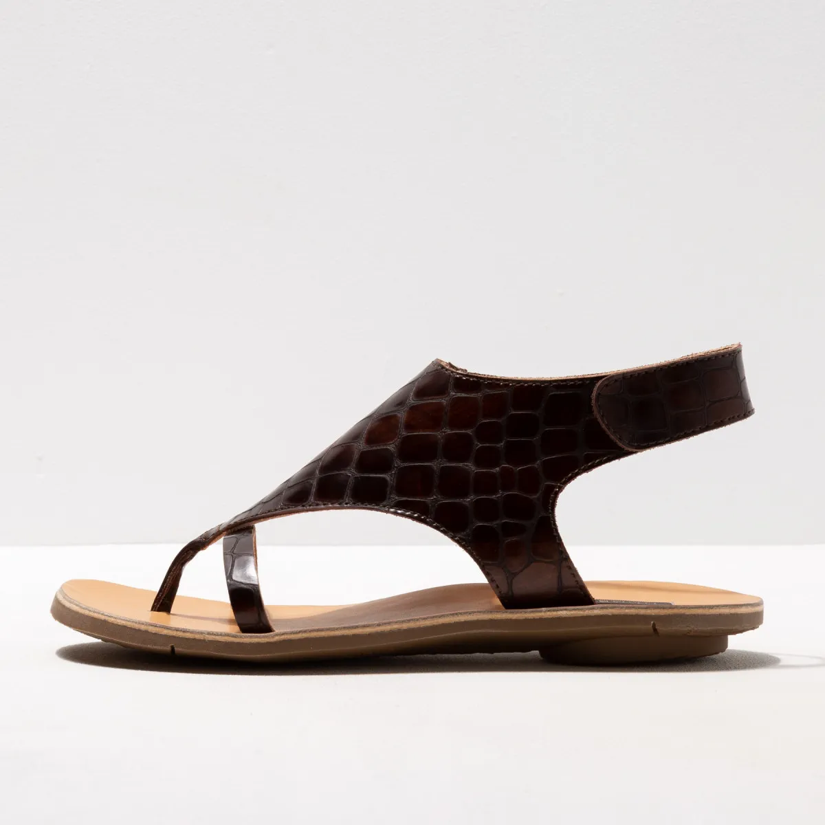 Sandales plates en cuir à scratch - Imprimé Alligator