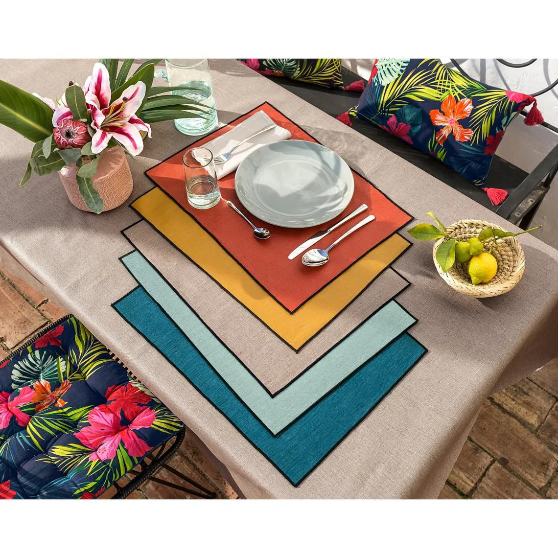 Sets de table BORGO orange en lin | 3 Suisses