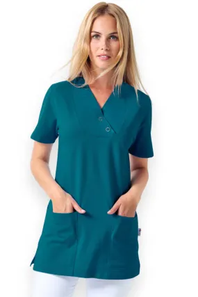 T-shirt long Femme en Piqué - Col V vert pétrole