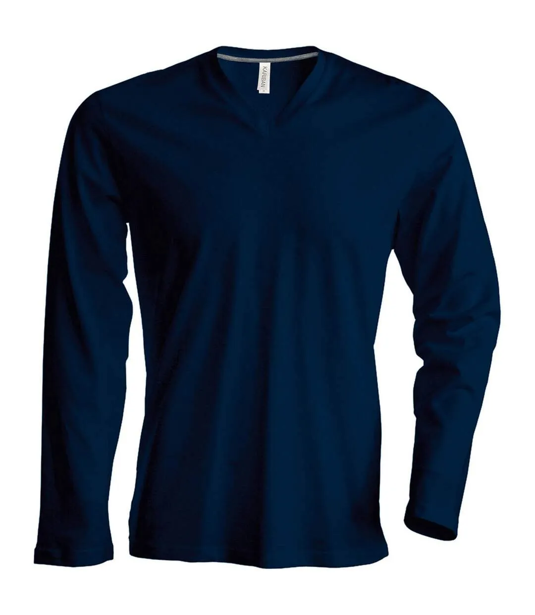 T-shirt à manches longues et col en v coupe cintrée  pour homme bleu marine Kariban