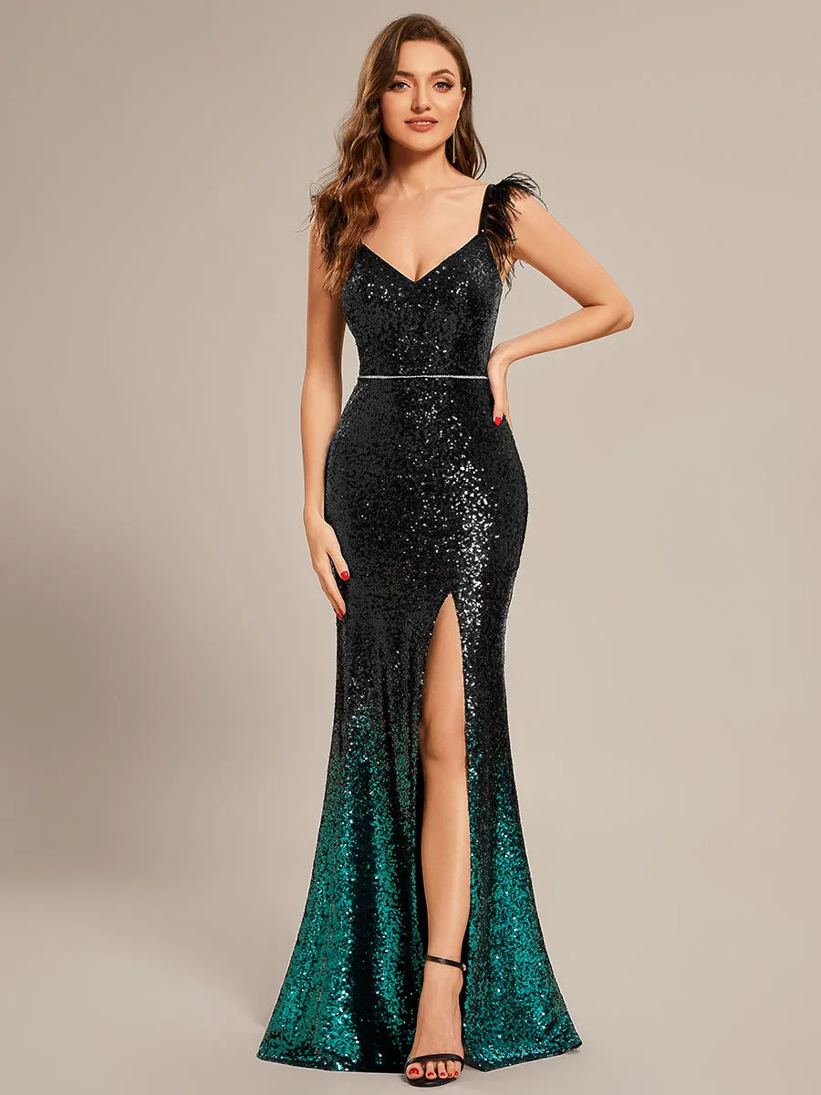 Taille personnalisée Robes de bal sirène à lacets en plumes