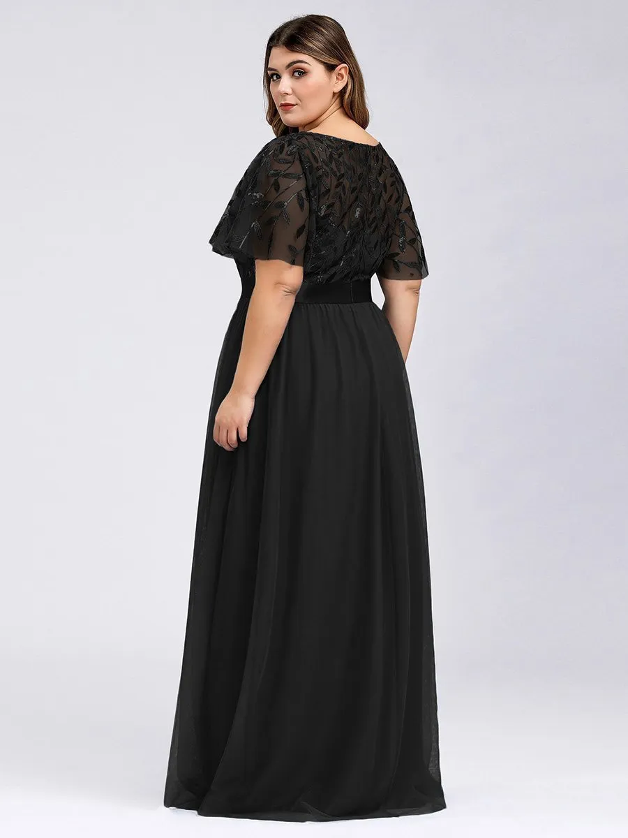 Taille personnalisée Robes de soirée brodées à manches courtes pour femmes