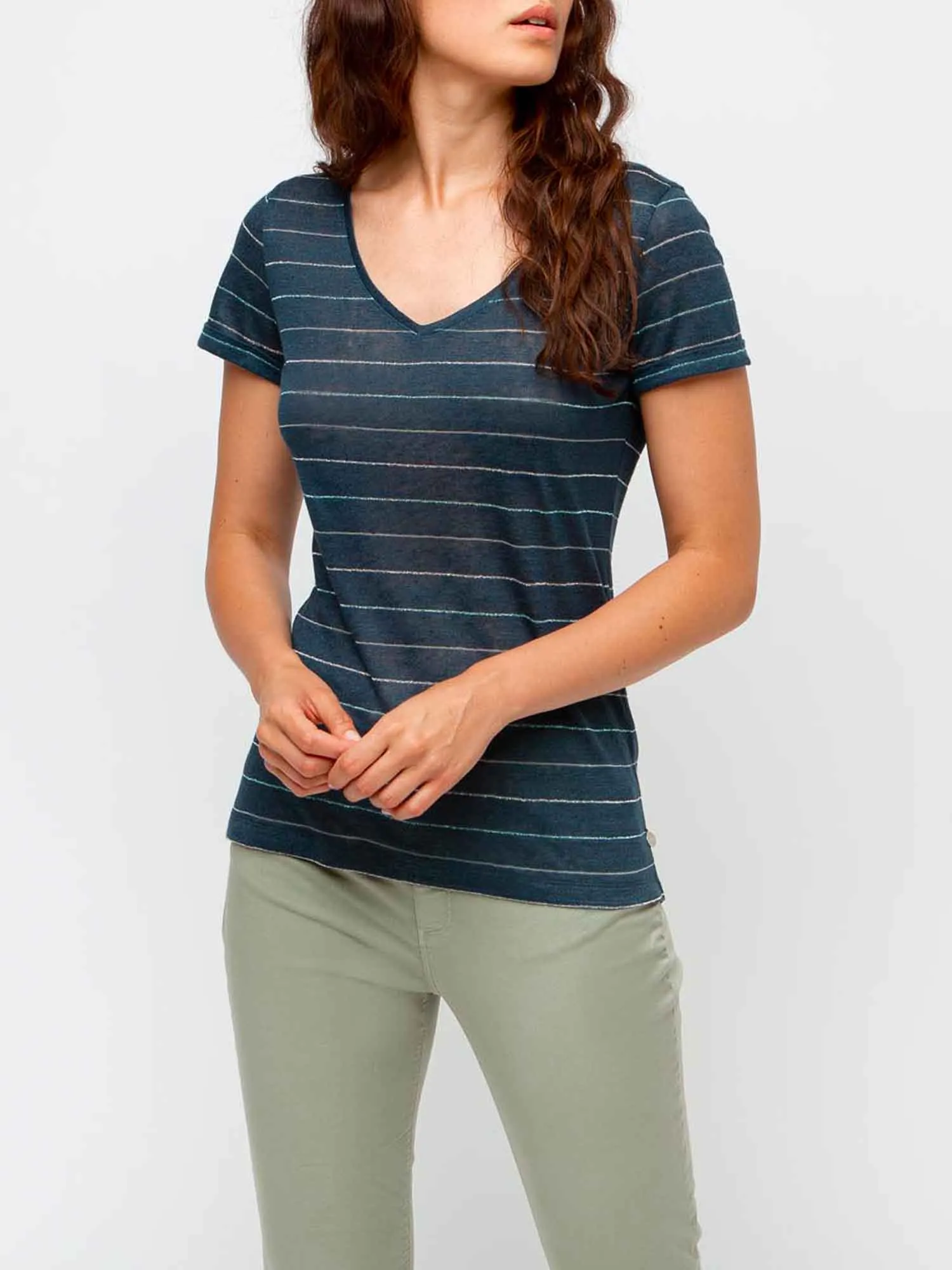 Tee-Shirt Femme En Lin Bleu Marine tbs