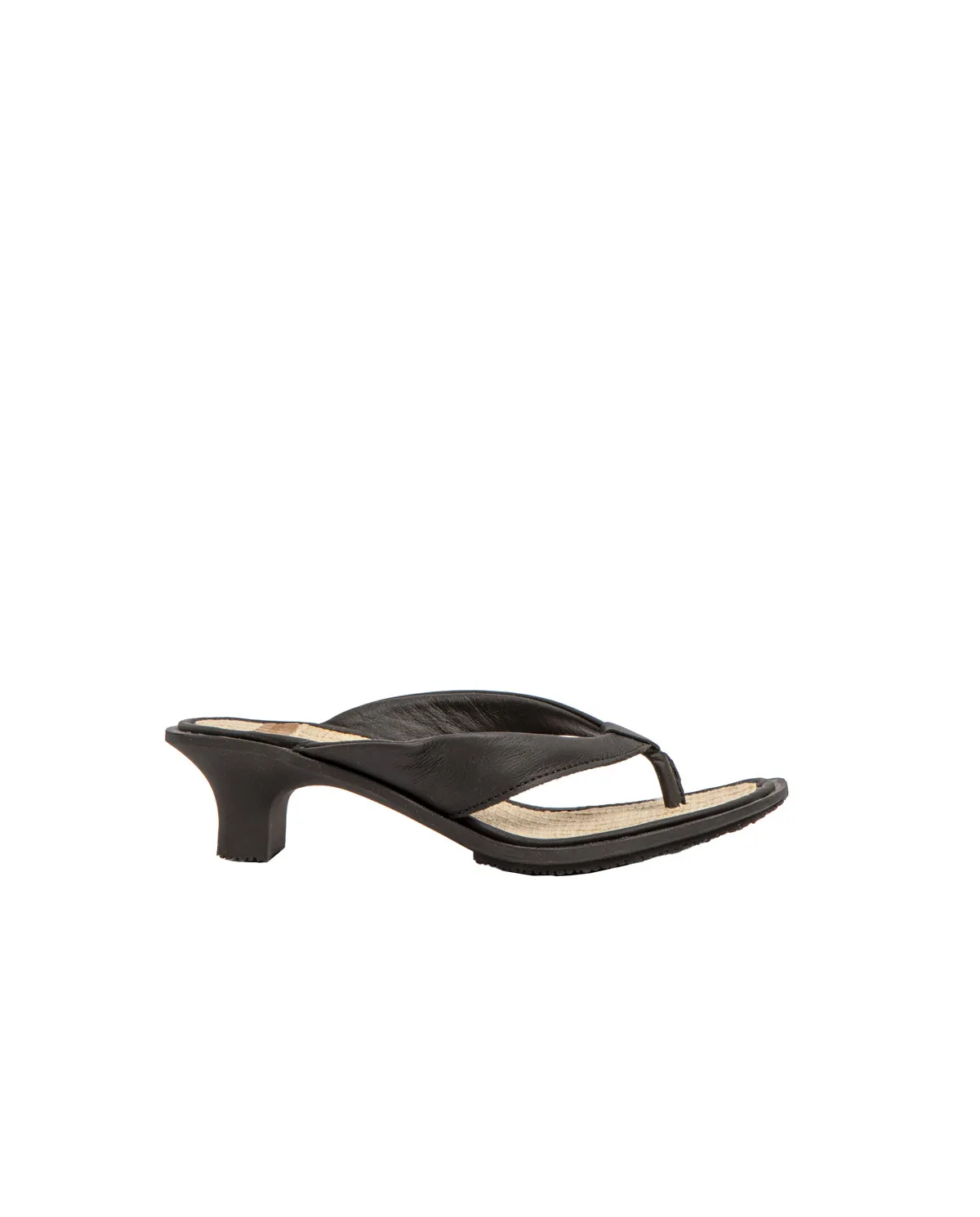 Tongs en cuir à petit talon - Noir