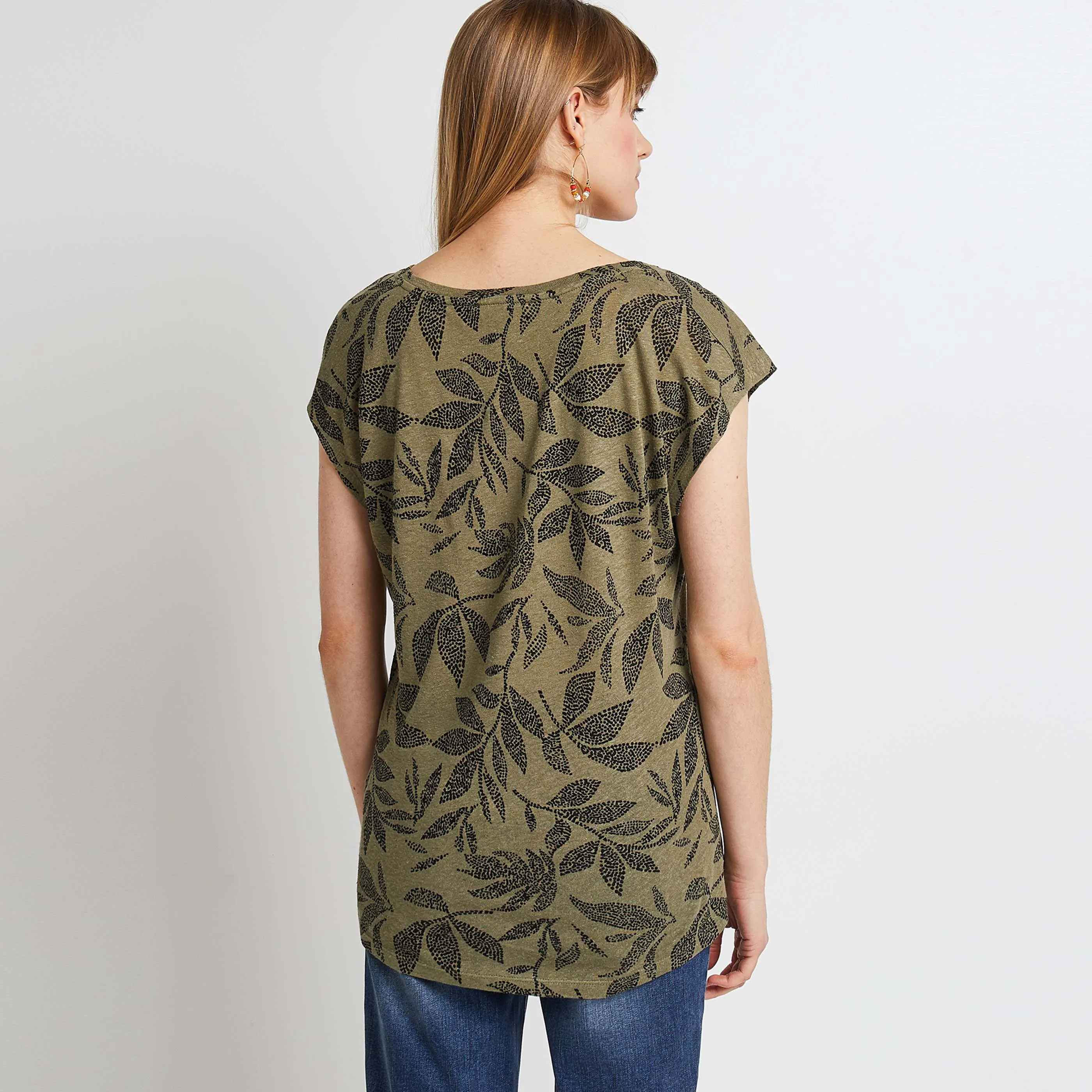 Tshirt imprimé en lin mélangé femme