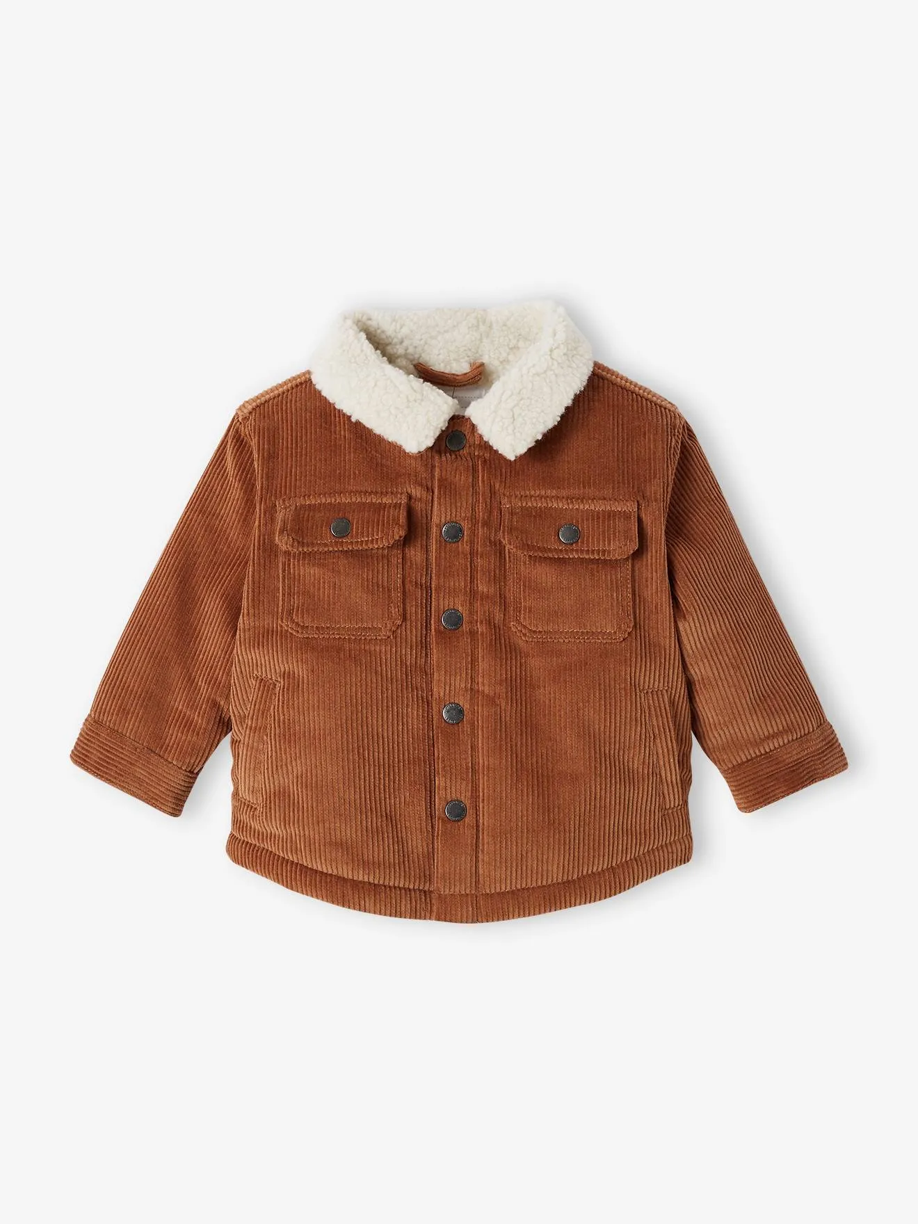 Veste en velours côtelé Bébé doublée fausse fourrure marron - Vertbaudet