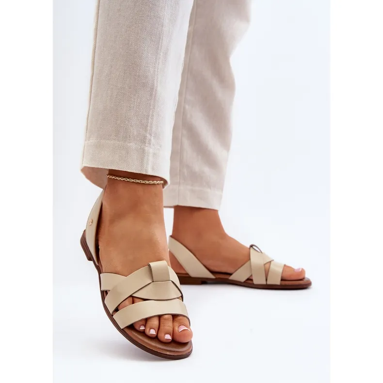 Zazoo 40185 Sandales à enfiler en cuir confortables, Beige
