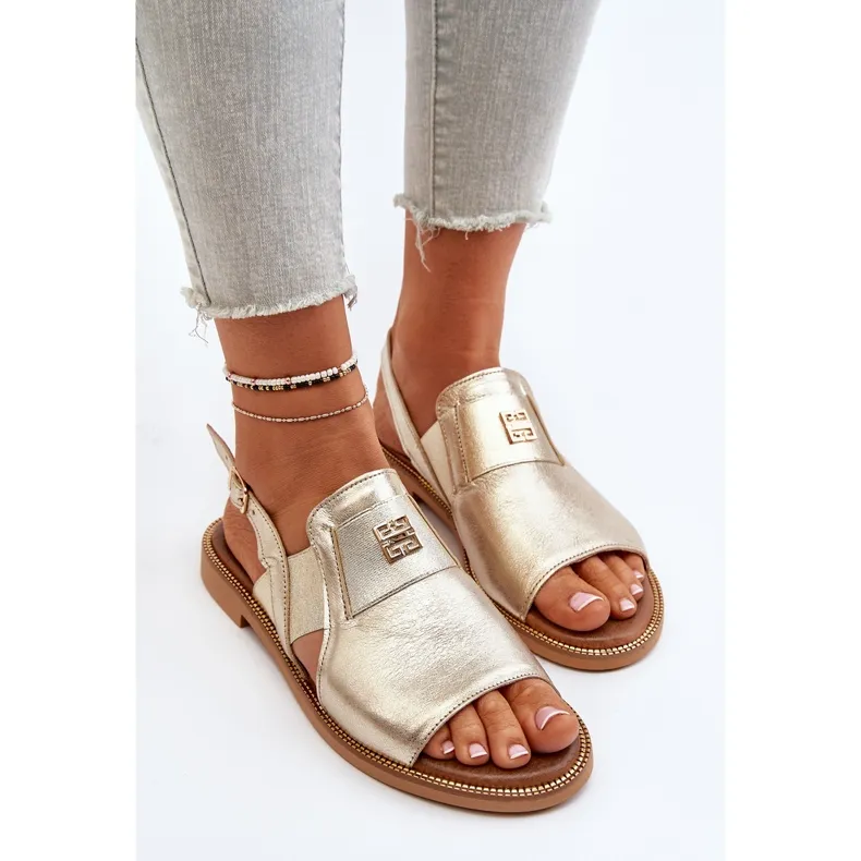 Zazoo 40385 Sandales en cuir pour femme Doré d'or