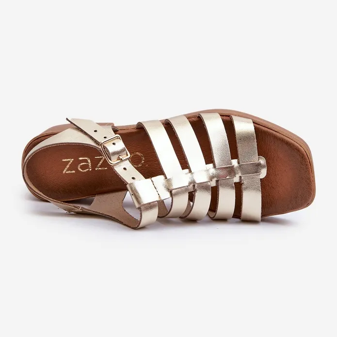Zazoo 40410 Sandales en cuir pour femme Doré d'or